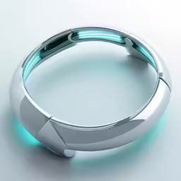 a glowing silver ring with a black diamond on it