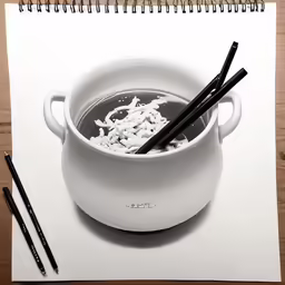 a drawing of a bowl of cereal with two black pencils