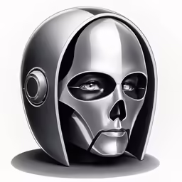 a black and white photo with a mask on