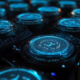 a group of black and blue clocks with glowing numbers