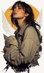 a woman holding a sheep in her arms