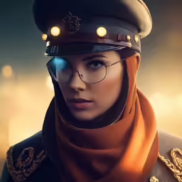 a woman with glasses and wearing a military uniform