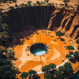 an aerial photo of the ground with an empty swimming hole
