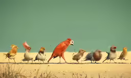 a large number of birds with various beaks and colors