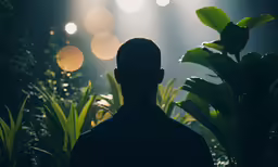 a man is standing in the light from the sun shining
