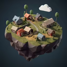 an artificial model of a small village with mountains and trees