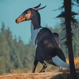 a horse standing in a field next to some trees