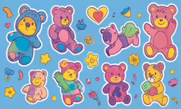 colorful bears stickers sitting on a blue surface