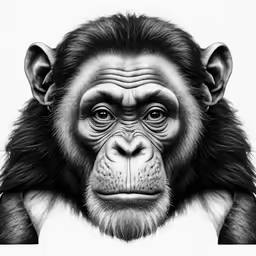 an image of a chimpan monkey in a pencil drawing