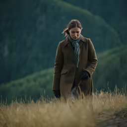 there is a woman standing in a field