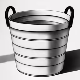 a black and white photo of an empty bucket