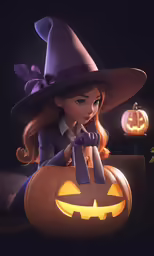 disney pumpkin girl in purple with witches hat