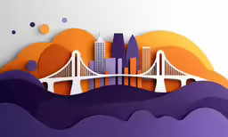 paper cut of a bridge over the water and buildings