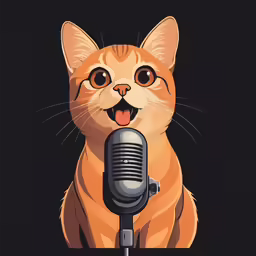 an orange cat that is singing into a microphone