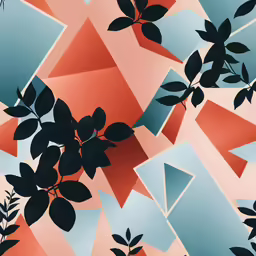 colorful geometric floral wallpaper with black leaves