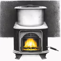 a coal burning stove sitting on top of a stove top