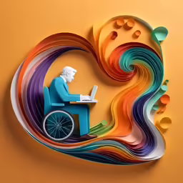 a paper cut design of a man on a laptop