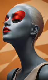a photo of an alien woman with red eyes