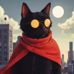 a black cat wearing glasses and a scarf