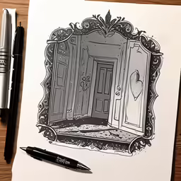 a drawing of an open door