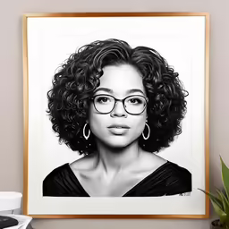 a drawing of ophlia campbell is hung on a wall