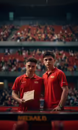 two young men holding up a piece of paper