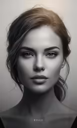an artistic portrait for a model, with a white background