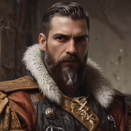 this is a male with beard and a fur collar