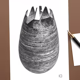 an ink drawing of a large vase on top of paper