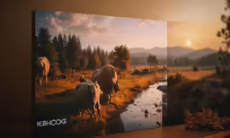 two photographs are being displayed on a shelf