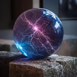 a shiny ball of lightening is sitting on the side of a cement wall