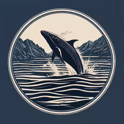 an orca jumping out of the water with mountains in the background,a dolphin jumping out of the ocean with mountains in the background