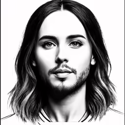 a portrait of the singer, with long hair and blue eyes