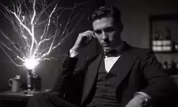 a man in suit and bow tie sitting down
