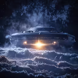 the car is going into darkness in front of some dark clouds