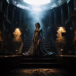 a person with long hair in a dark room