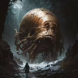 there is a big head in the woods