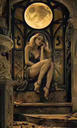 an artistic photograph of a beautiful woman sitting on the steps