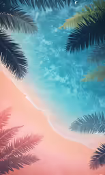 there is an ocean beach with palm trees on it