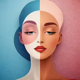the face and neck of a woman with two different colored areas