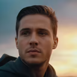 a young man stares into the distance