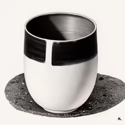 a white vase with black accents on a table