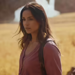 a close up of a woman in a field