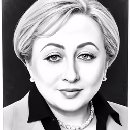 a black and white drawing of a lady