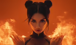 an animated woman with a black top and ears on