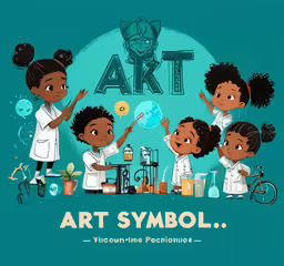 children standing in front of an art symbol