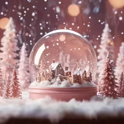 a snow globe with trees, and houses inside