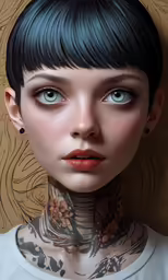 a woman with a neck tattoo on her neck