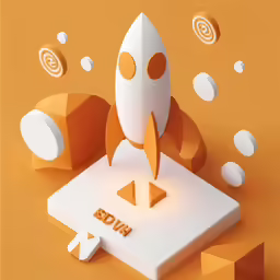 a toy rocket sitting on top of a white block