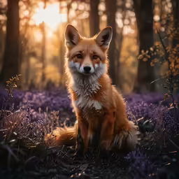 a fox in some lavenders on the forest